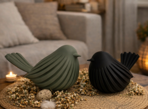 Escultura Decorativa Pássaros Texturizados – Design Moderno (10 e 8cm)
