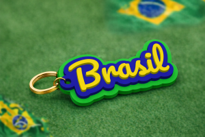 Chaveiro Brasil 3D Premium com Argola Dourada