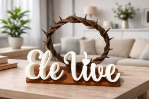 Escultura Decorativa “Ele Vive” – Coroa de Espinhos